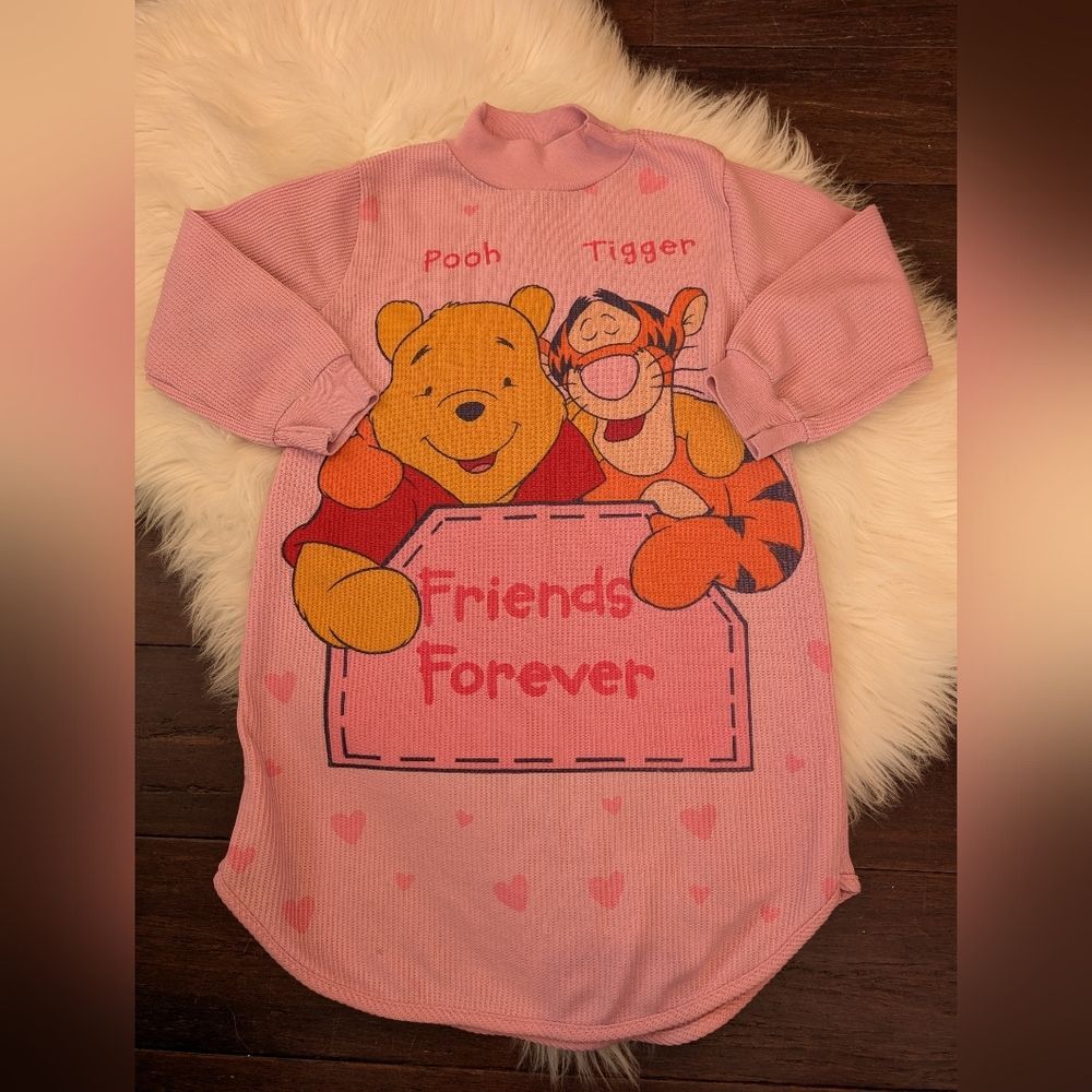 Vintage 90s 1990s Y2K Winnie the Pooh Tigger Best Friends Nightgown Pajamas S/M
